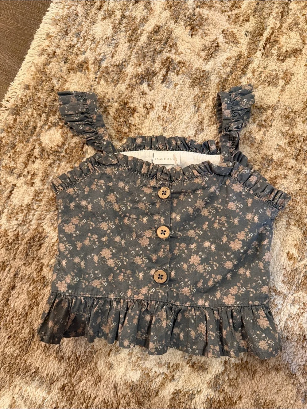 Jamie Kay Floral Ruffle Camisole in Slate Blue with‎ Pink Flowers 2T